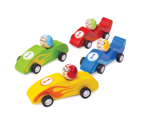 Bigjigs Toys Barevné dřevěné závodní auto 1ks