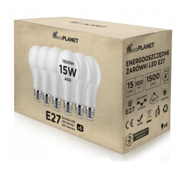 10x LED žiarovka ecoPLANET - E27 - A60 - 15W - 1500Lm - teplá biela