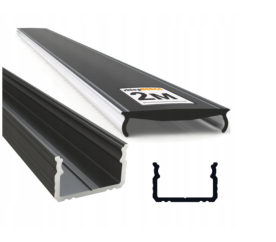 Hliníkový profil pre LED pásiky OXI-Dx pre povrchovú montáž 2m čierny + čierny difúzor