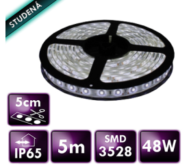 LED pásik - SMD 2835 - 5m - 120LED/m - 9,6W/m - IP65 - studená biela