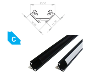 Hliníkový Profil pre LED pásiky C Rohový Eloxovaný čierny 1m