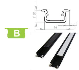 Hliníkový Profil pre LED pásky B zapustený Eloxovaný čierny 1m