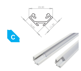 Hliníkový Profil pre LED pásiky C Rohový Lakovaný biely 2m