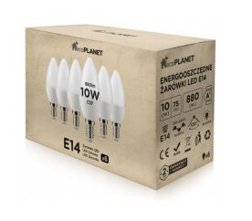 6x LED žiarovka - ecoPLANET - E14 - 10W - sviečka - 880Lm - teplá biela