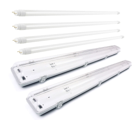 2x Svitidlo + 4x LED trubica - T8 - 120cm - 18W - 6400Lm - studená biela - SADA