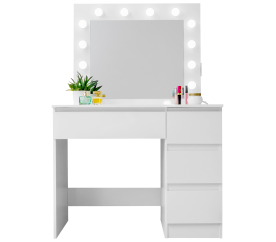 Aga Toaletný stolík so zrkadlom, osvetlením a el.zásuvkou Lesklý biely