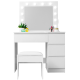 Aga Toaletný stolík so zrkadlom, osvetlením a el.zásuvkou + taburet Lesklý biely