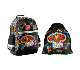 Paso Školská súprava trojkomorového batohu a vak na chrbát Iron Man