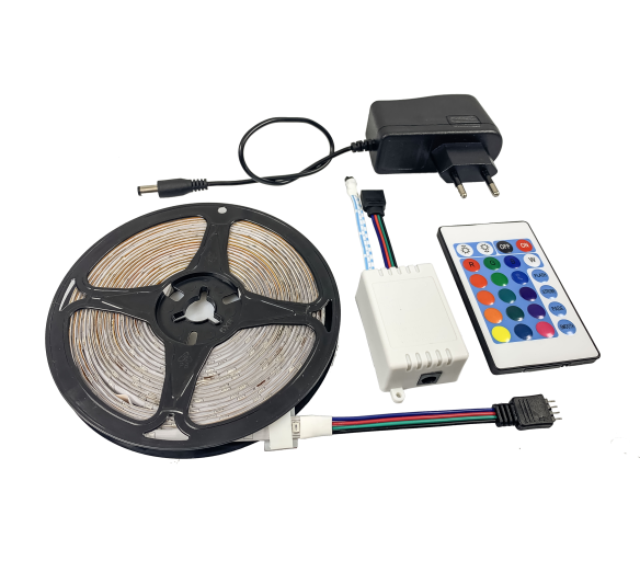 LED pásik RGB - IP65 - 5m + diaľkové ovládanie + napájací adaptér - SADA
