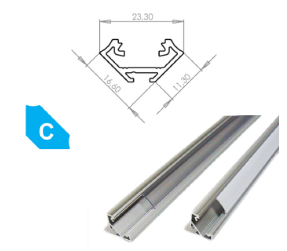 Hliníkový Profil pre LED pásky C Rohový 2m