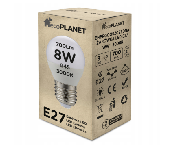 LED žiarovka E27 - G45 - 8W - 700lm - teplá biela