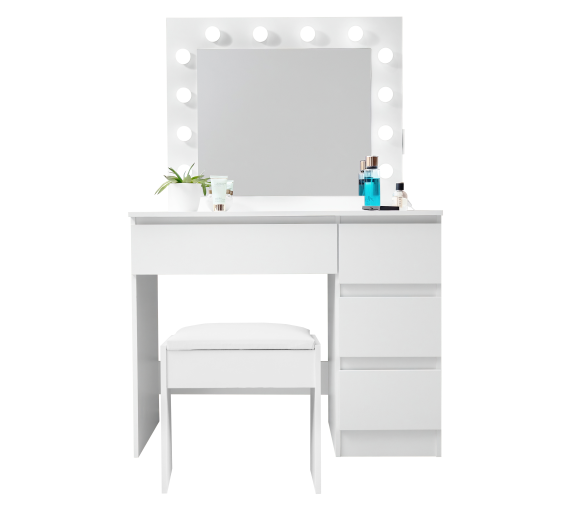 Aga Toaletný stolík so zrkadlom, osvetlením a el.zásuvkou + taburet Matný biely